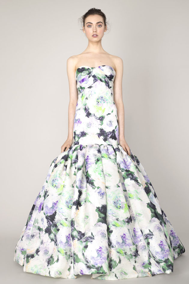 Marchesa purple and Black Full Bllom Floral Printed Wedding Dress