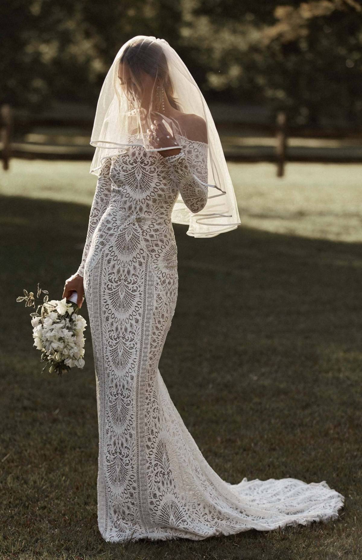Off the shoulder long sleeves lace wedding dress Nathalia Grace Loves Lace