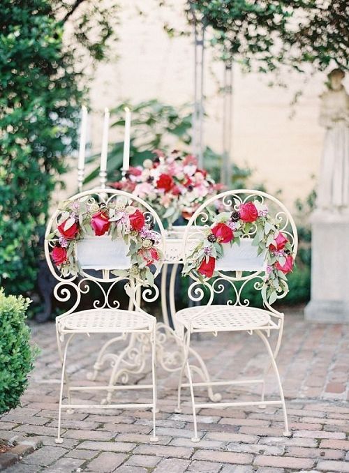 Rose-Decorated Iron Cafe Wedding Chairs