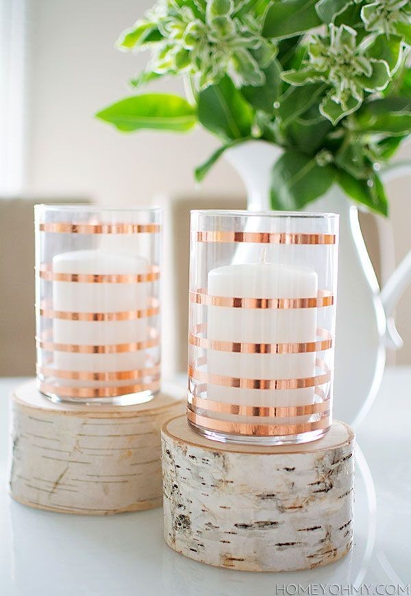 Rose Gold Striped Candle Holders
