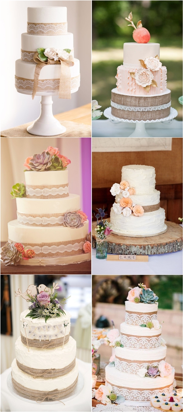 Rustic Country Burlap Wedding Cakes