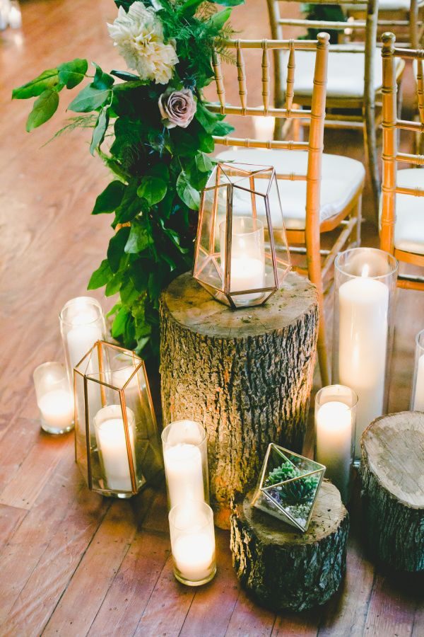 Rustic candle accented wedding decor