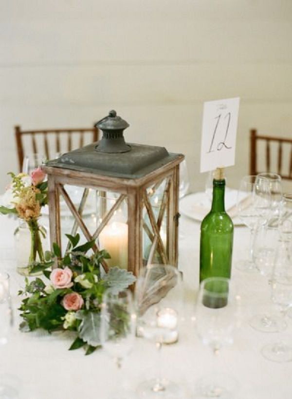 Rustic lantern wedding table decor
