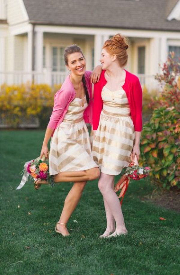 Striped modern bridesmaid frocks