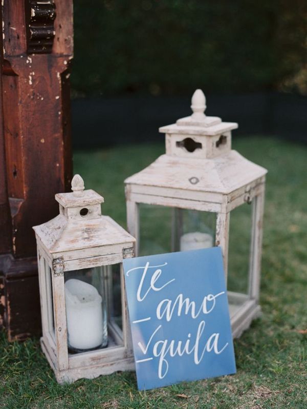 Te amo, tequila rustic lantern wedding sign decor