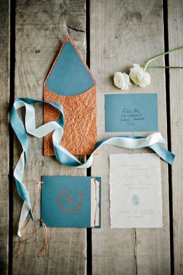 Teal Copper Wedding Invitations