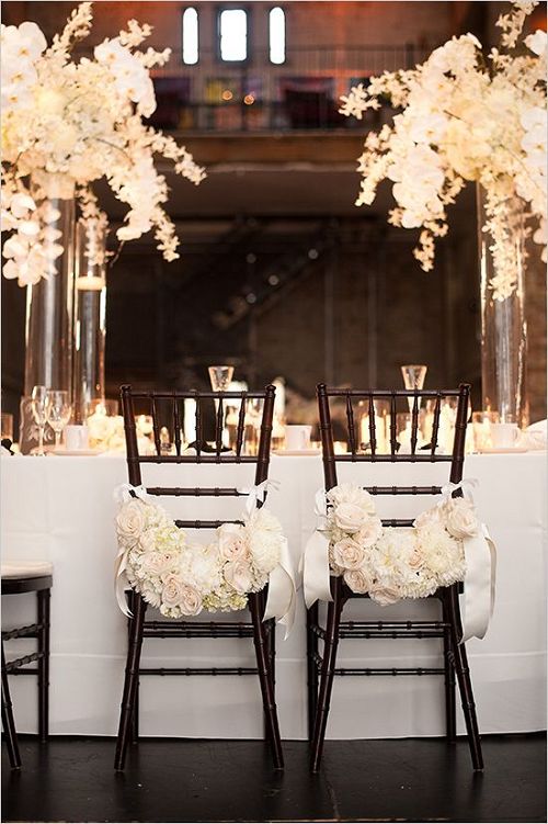 black and white wedding floral chair decor ideas