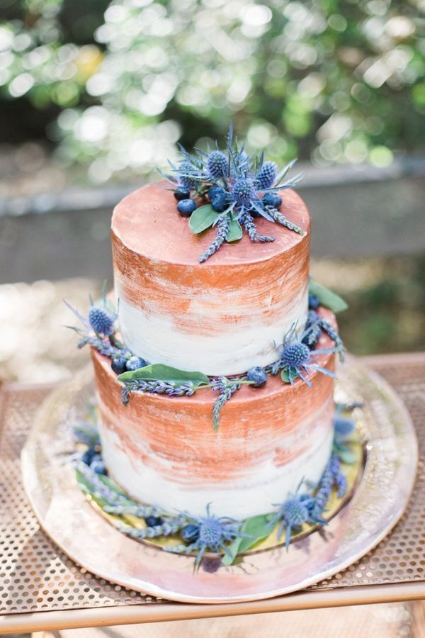 copper painted wedding cake