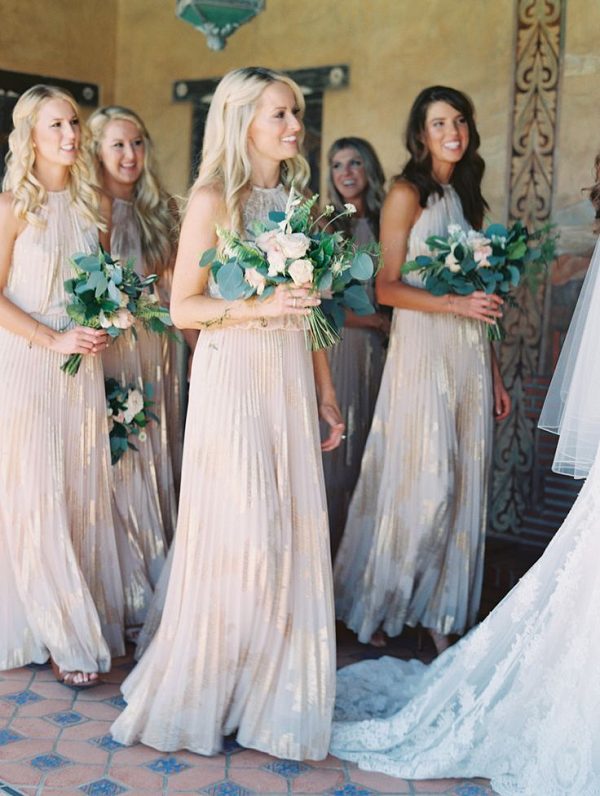 gold printed boho bridesmaid dresses