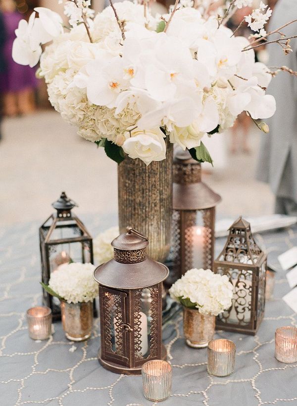 little lanterns and tealight candles wedding table decor