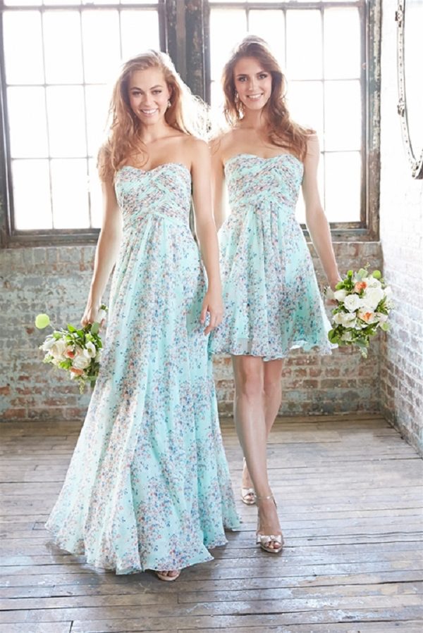 mint subtle floral prints bridesmaid dresses