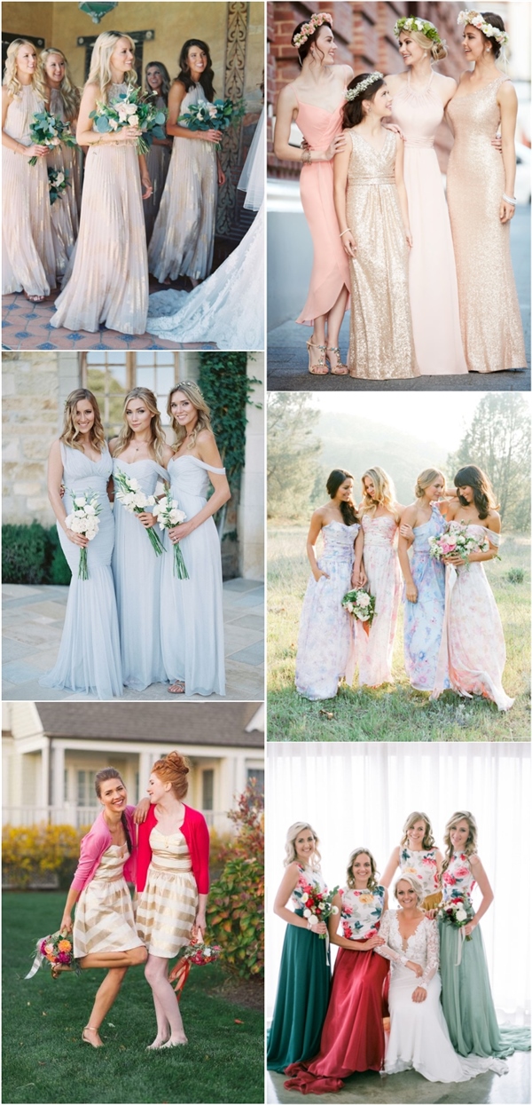 mismatched bridesmaid dresses and gowns