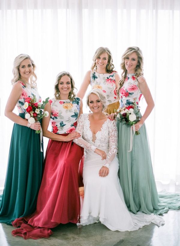 mismatched printed bridesmaid dresses