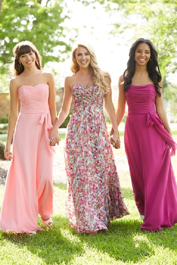 mismatcthed strapless bridesmaid gowns