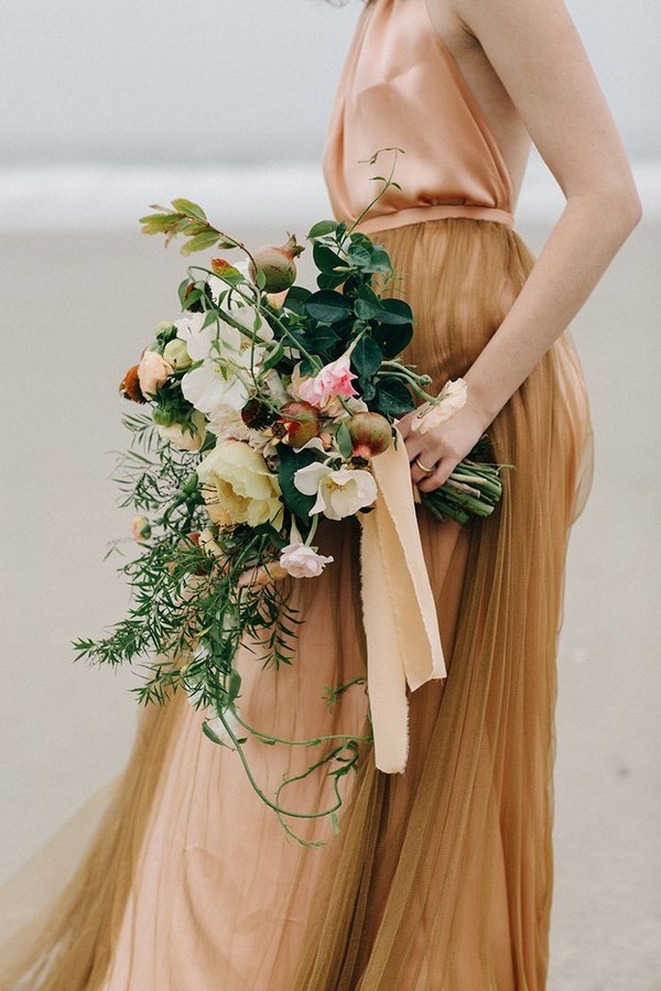 rose gold tulle wedding dress