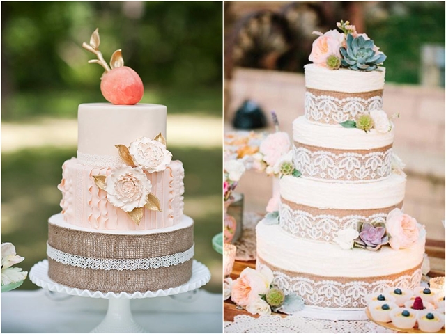 rustic burlap wedding cake ideas