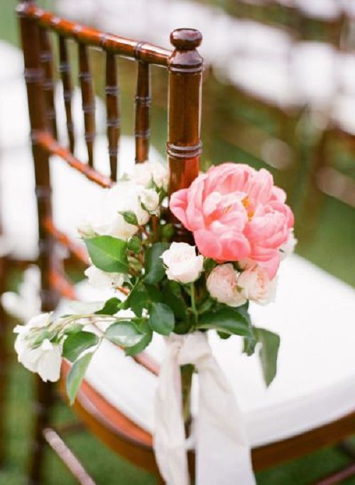 rustic garden pink flowers wedding chair decor