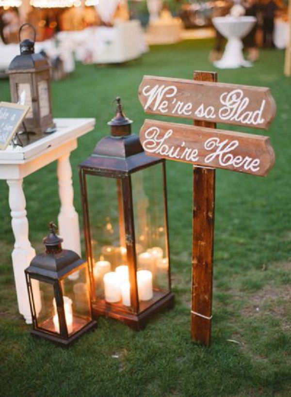 rustic lantern and wedding sign decor