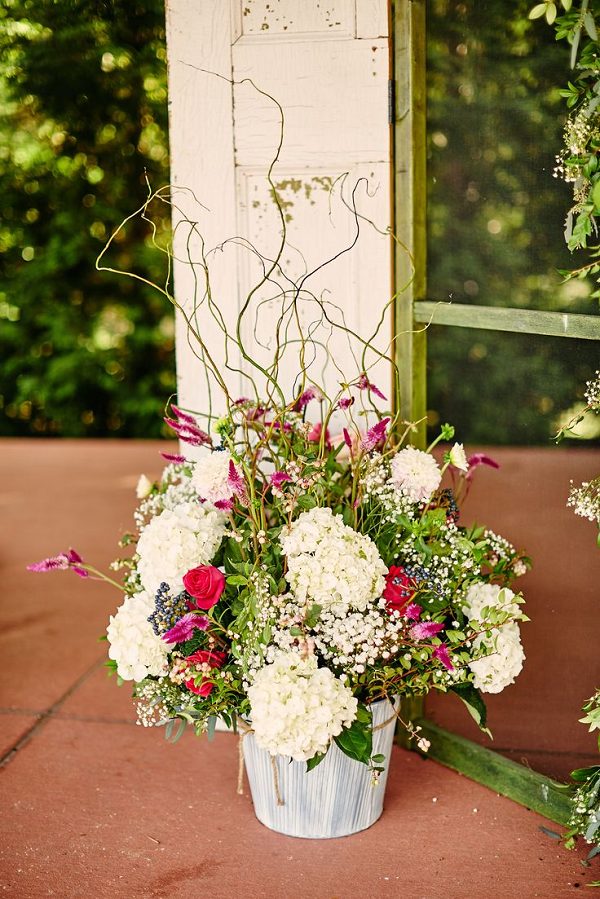 rustic vintage winery wedding flowers decor