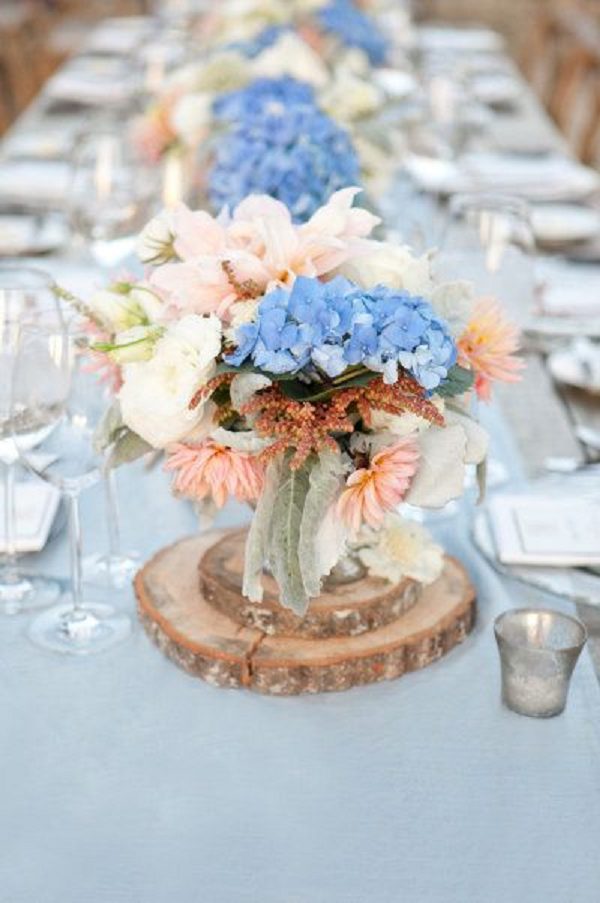 rustic wedding centerpieces with a dash of blue