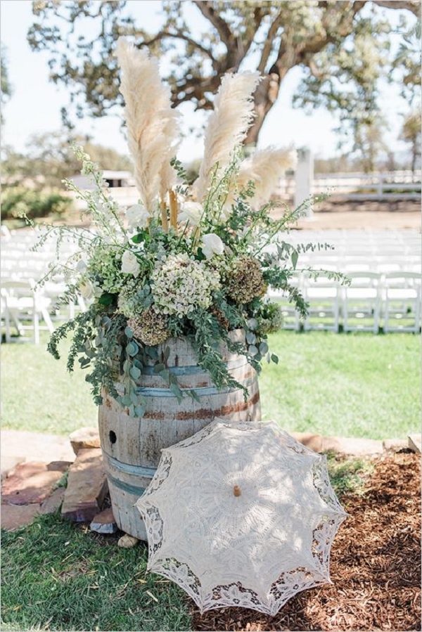 rustic whiskey barrel idea wedding decor