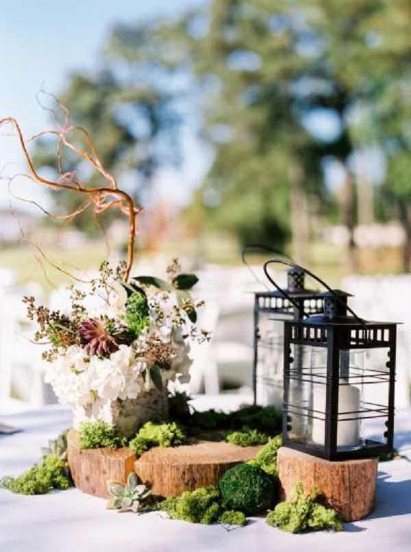 woodland rustic black lantern wedding centerpiece