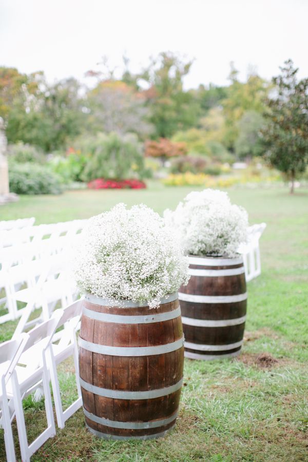 Babys Breath Wine Barrel Wedding Decor
