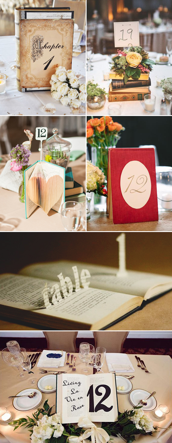 Books and Literature DIY Wedding Table Number Ideas