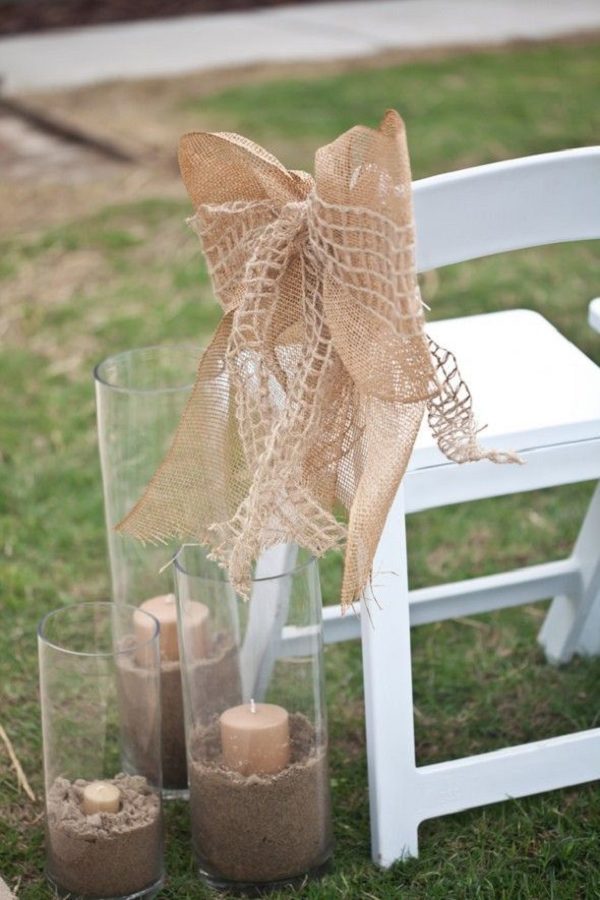 Burlap and Candle Wedding Chair Decor