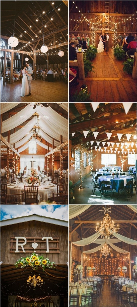 Country Barn Wedding Decor Ideas with lights