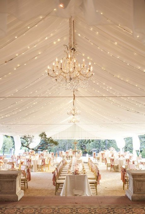 Draped Fabric and Chandelier Wedding Tent Decor Ideas