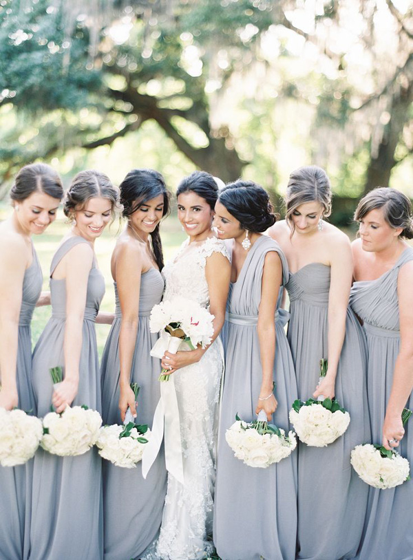 dusty slate blue bridesmaid dresses