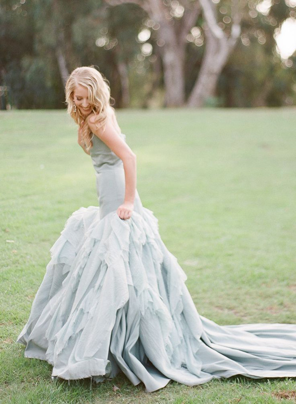 Dusty Blue Ruffles Wedding Dress Ideas