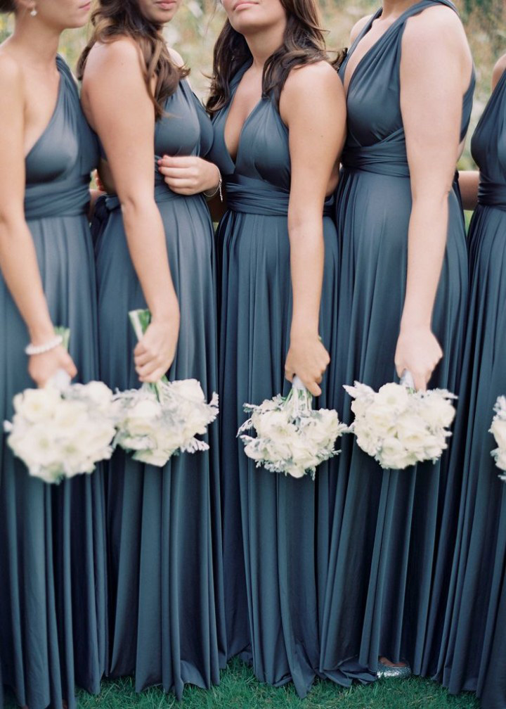  Dusty  Blue Twist Warp Bridesmaid  Dresses  Deer Pearl Flowers