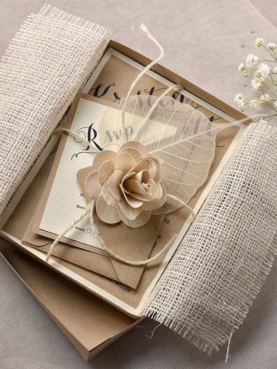 Eco Chic Recycling Burlap Box Wedding Invitations