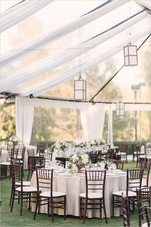 Hang lanterns from your wedding reception tent