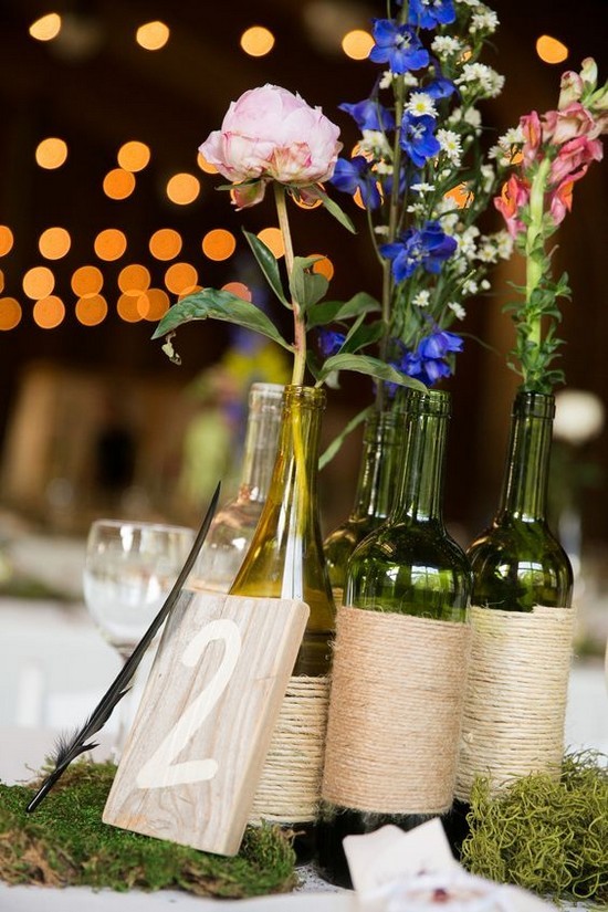 Light Barn Twine Wrapped Wine Bottles Wedding Centerpiece