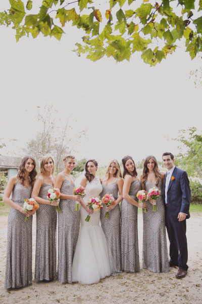 METALLIC SILIVER SEQUINED BRIDESMAID GOWNS FOR VINTAGE WEDDINGS