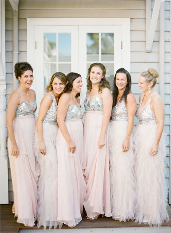 Mismatched Sequined Blush Bridesmaid Dresses Ideas