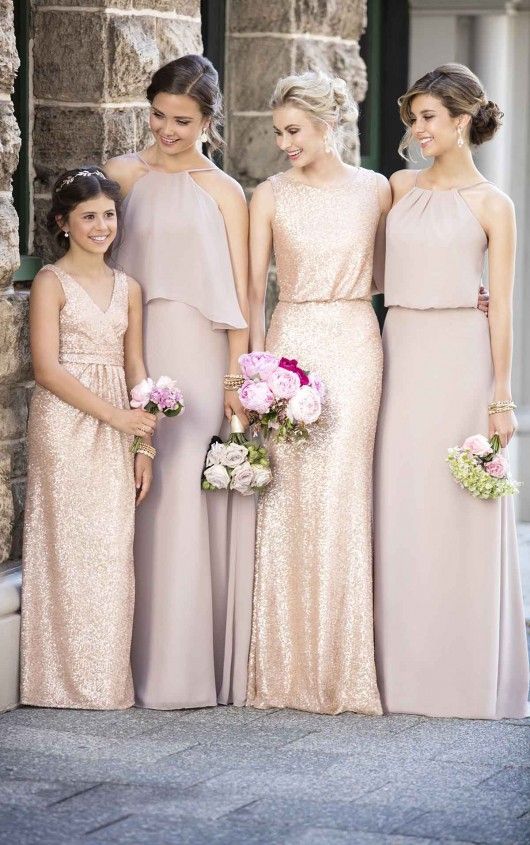 Mix-and-match bridal party featuring Vintage Rose and Modern Metallic from Sorella Vita