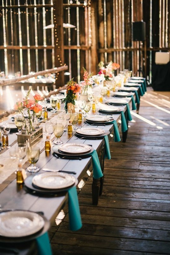 Rustic Barn Wedding Reception Table Decor Ideas