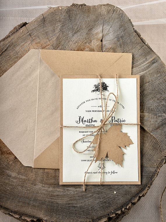 Rustic Maple Tree Wedding Invitation, LaserCut Wedding Invitations, Maple Leaf