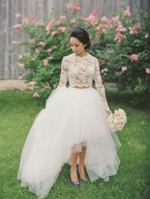 Two piece high low wedding dresses