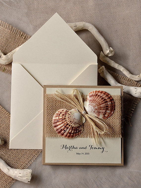 Vintage Destination SeaShell Beach Wedding Invitations