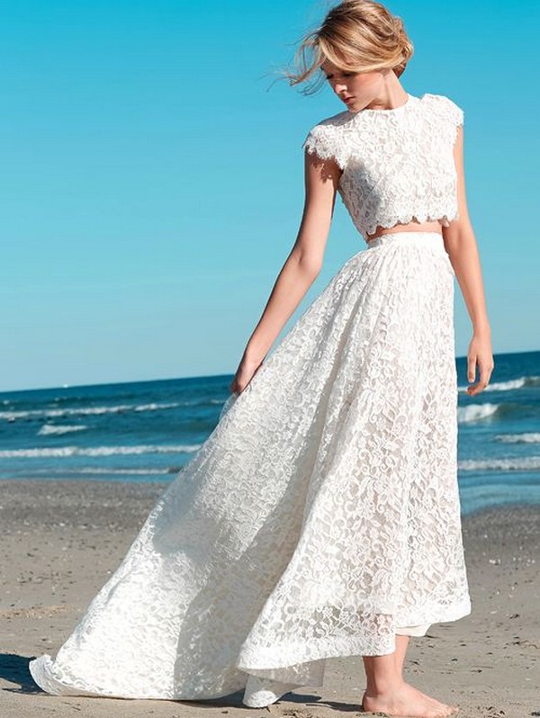 beach wedding lace two piece wedding dress