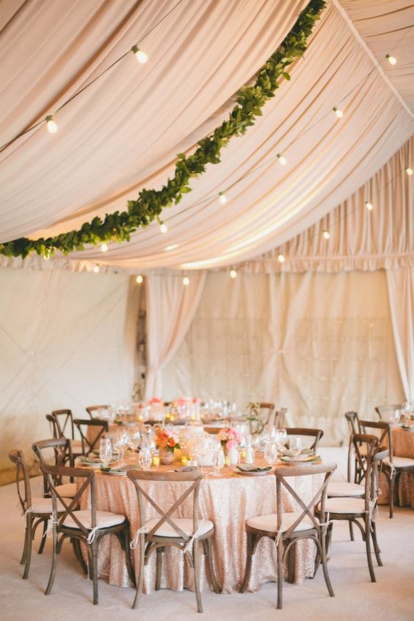 blush pink and green wedding tent decor ideas