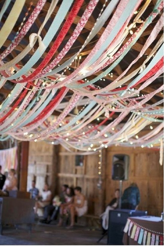 colorful ribbons wedding barn decor