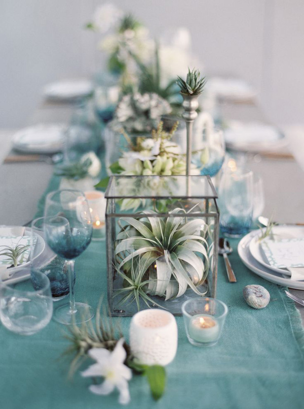 dusty blue wedding table decor ideas