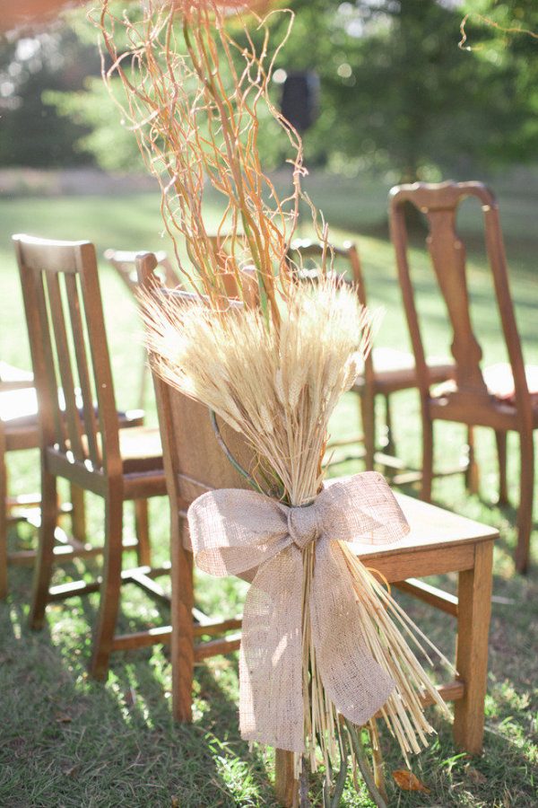 fall burlap wheat wedding aisle decor