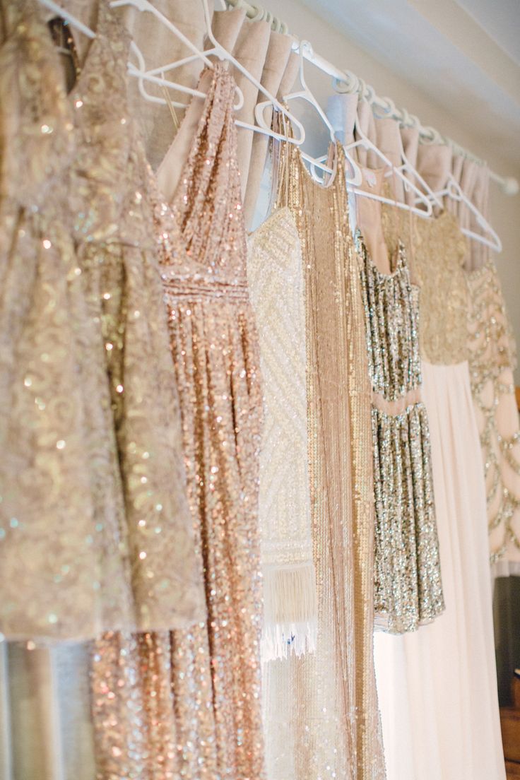 30 Grown-Up Ways to Use Glitter At Your Wedding 6 gold Sparkly Bridesmaids Dresses